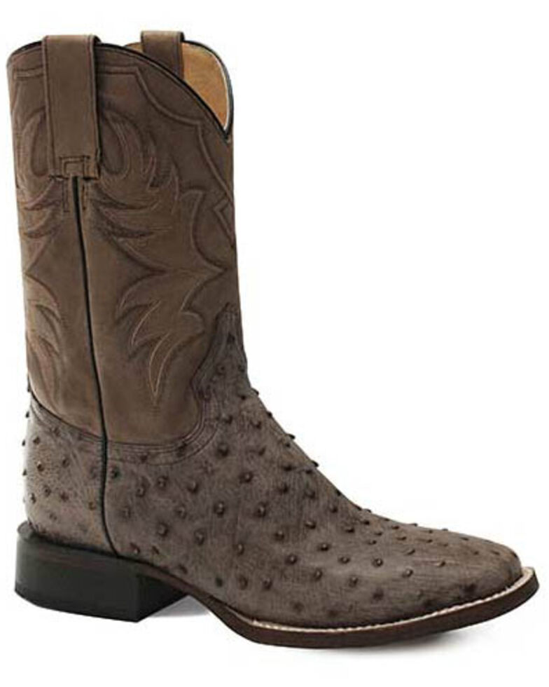 Roper Men's All In Ostrich Western Boots - Square Toe, Brown, hi-res