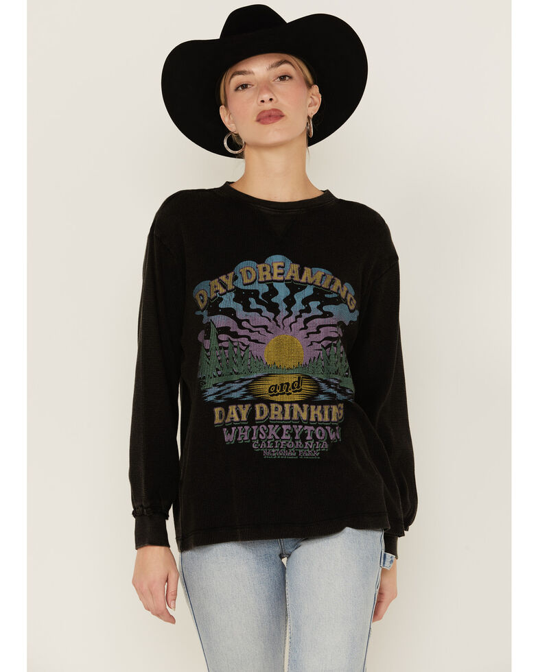 Cleo + Wolf Women's Day Dreaming, Day Drinking Graphic Thermal Pullover Sweatshirt, Black, hi-res