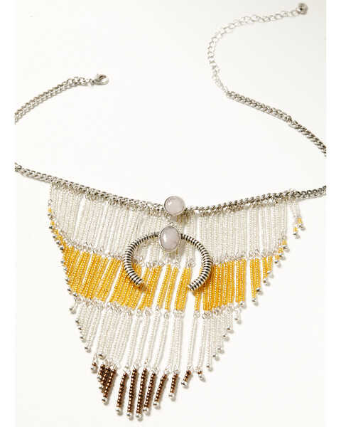 Image #1 - Shyanne Women's Moonbeam Beaded Fringe Crescent Necklace, Silver, hi-res