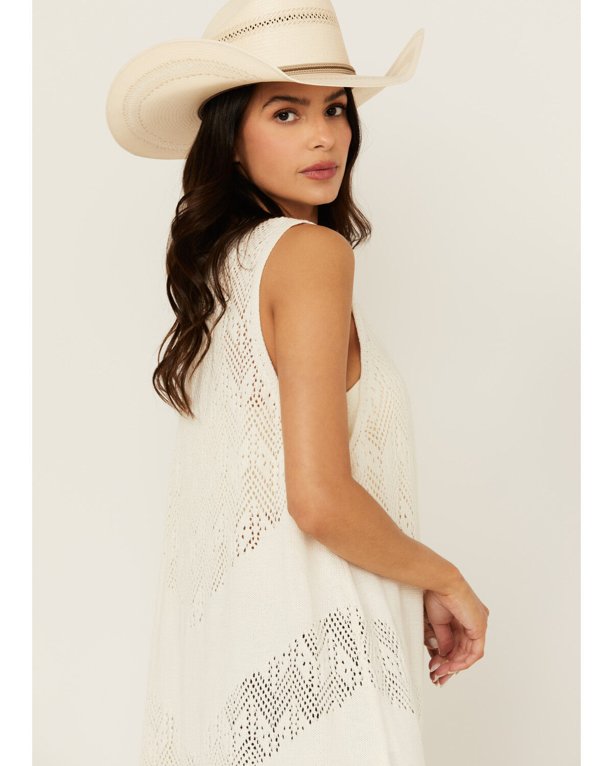Image #2 - Wrangler Retro Women's Crochet Duster Vest, Cream, hi-res