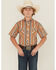Image #1 - Panhandle Slim Boys' Southwestern Striped Print Short Sleeve Snap Western Shirt, Camel, hi-res