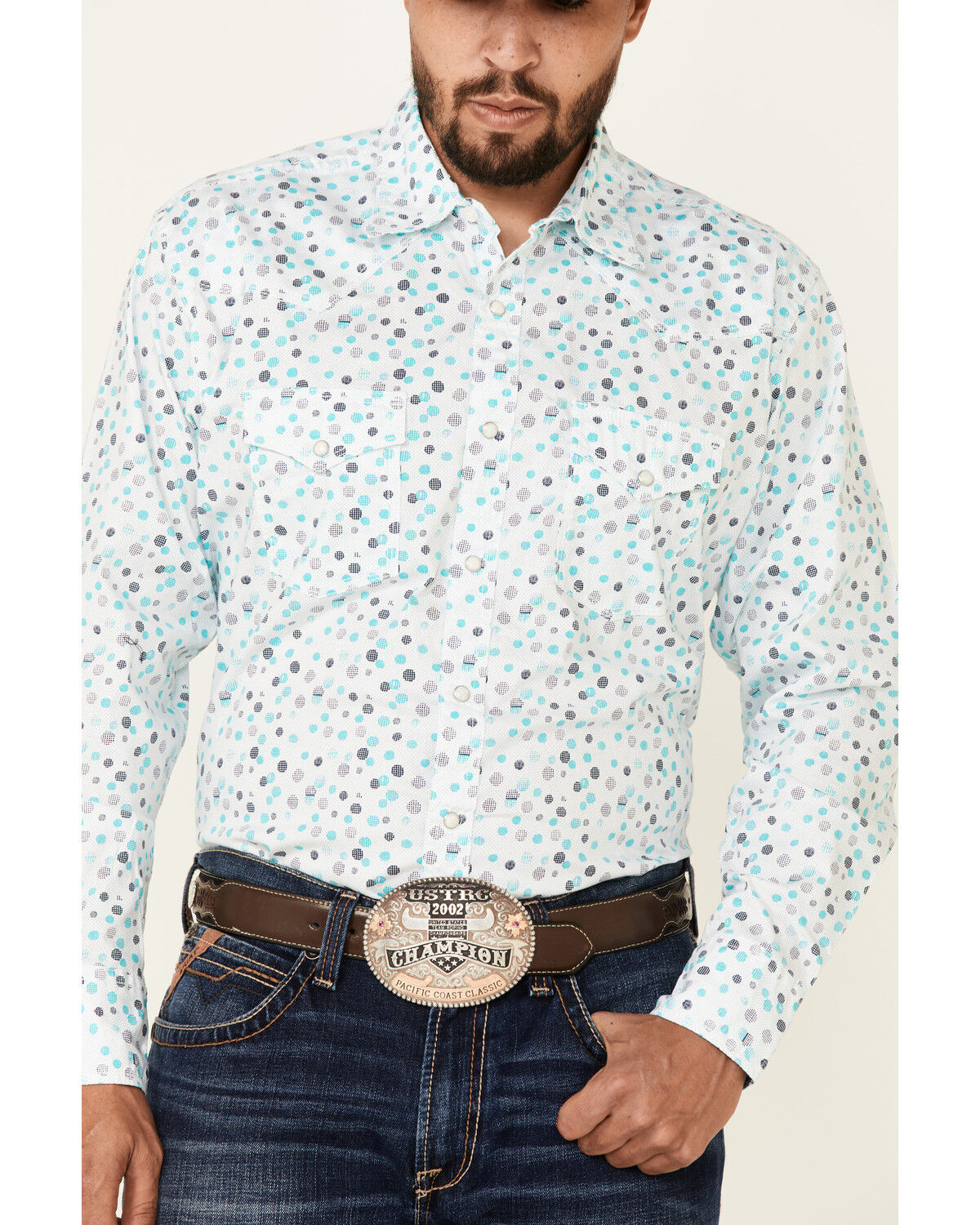 Image #3 - Wrangler 20X Men's Dot Geo Print Long Sleeve Snap Western Shirt, , hi-res
