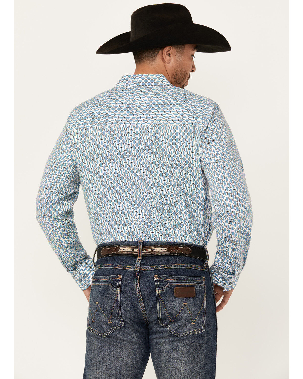 Image #4 - Gibson Trading Co Men's Bullseye Geo Print Long Sleeve Button-Down Western Shirt, Light Blue, hi-res