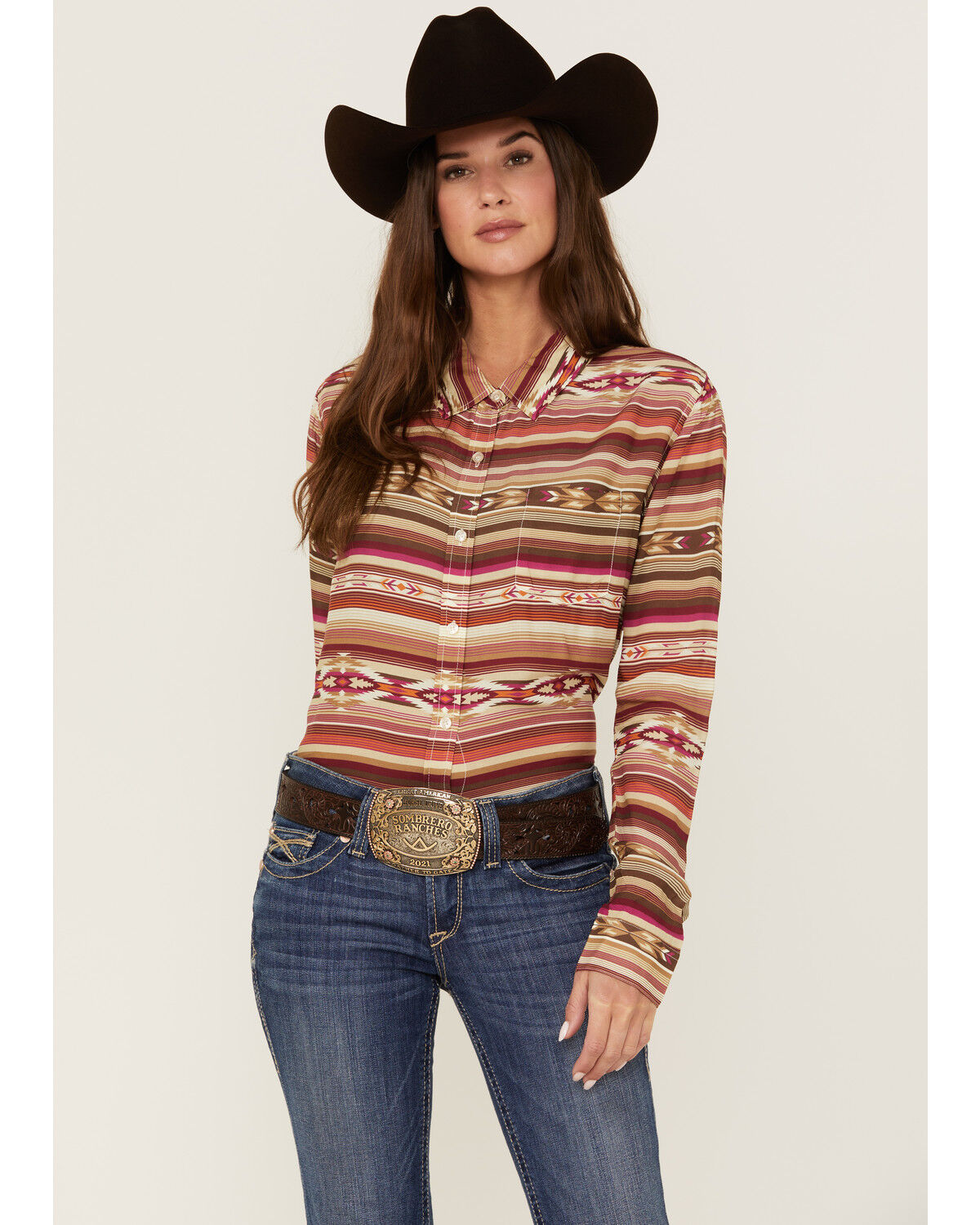 Image #1 - Stetson Women's Serape Stripe Print Long Sleeve Button Down Shirt, Multi, hi-res