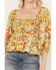Image #3 - By Together Women's Sunflower Print Smocked Long Sleeve Peasant Top, Yellow, hi-res