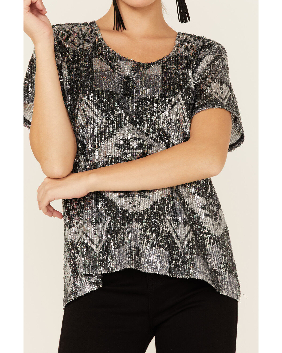 Image #2 - Tasha Polizzi Women's Sequins Starla Short Sleeve Top, Black, hi-res
