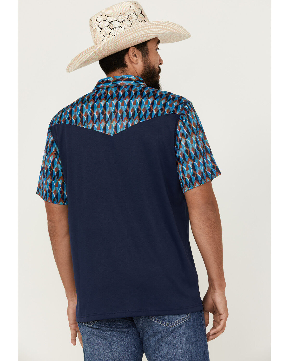 Image #4 - RANK 45® Men's Denton Color Block Short Sleeve Button-Down Polo Shirt, Dark Blue, hi-res