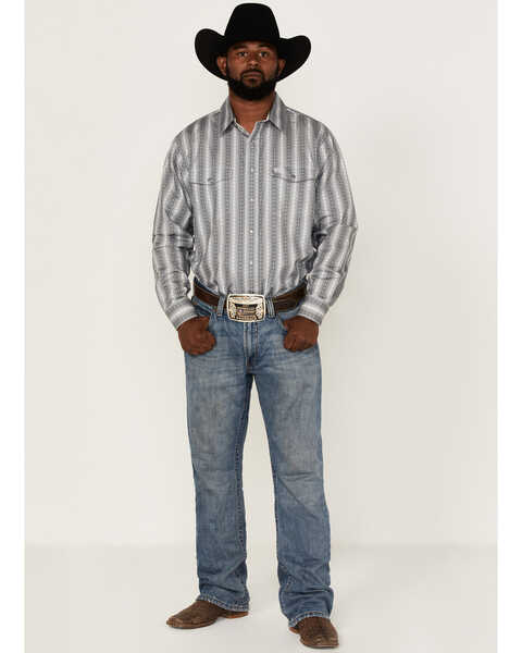Image #2 - Panhandle Select Men's Zig Zag Print Long Sleeve Pearl Snap Western Shirt , Grey, hi-res