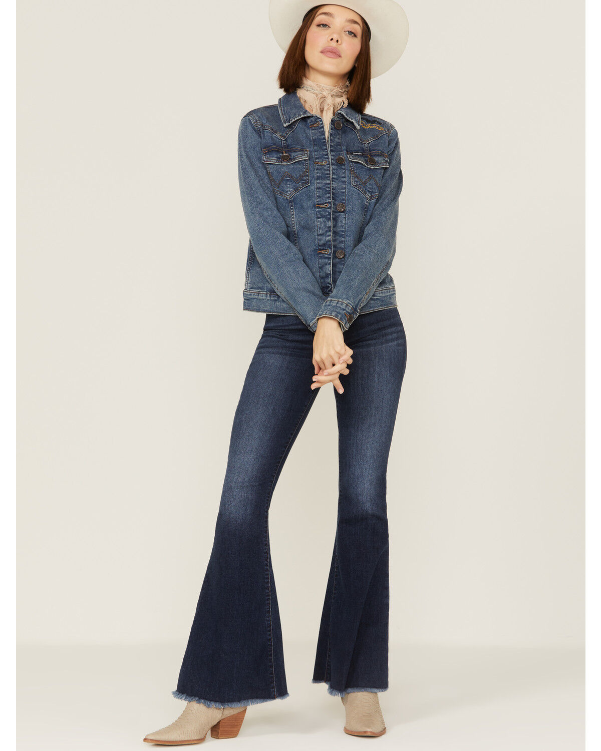Image #2 - Wrangler Women's Yellowstone Laser Denim Jacket, Medium Wash, hi-res