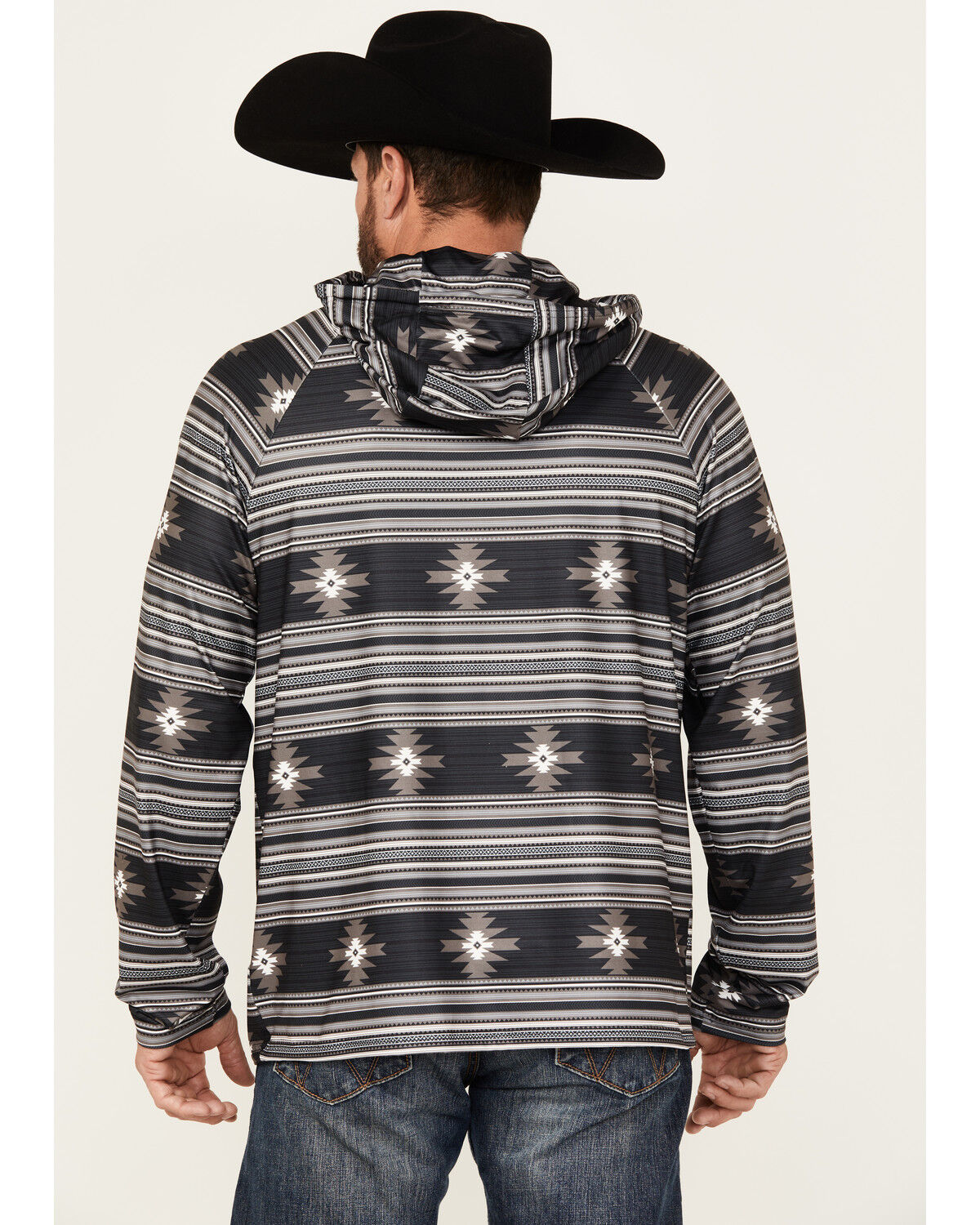 Image #4 - Rock & Roll Denim Men's Southwestern Print Hooded Sweatshirt, Black, hi-res