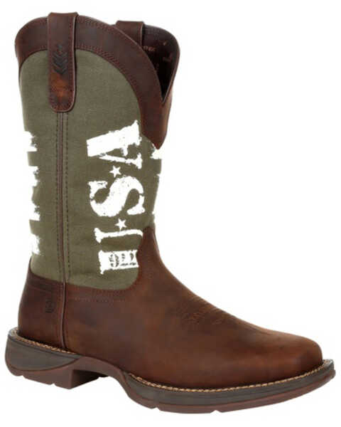 Image #1 - Durango Men's Army Green USA Western Performance Boots - Square Toe, Brown, hi-res