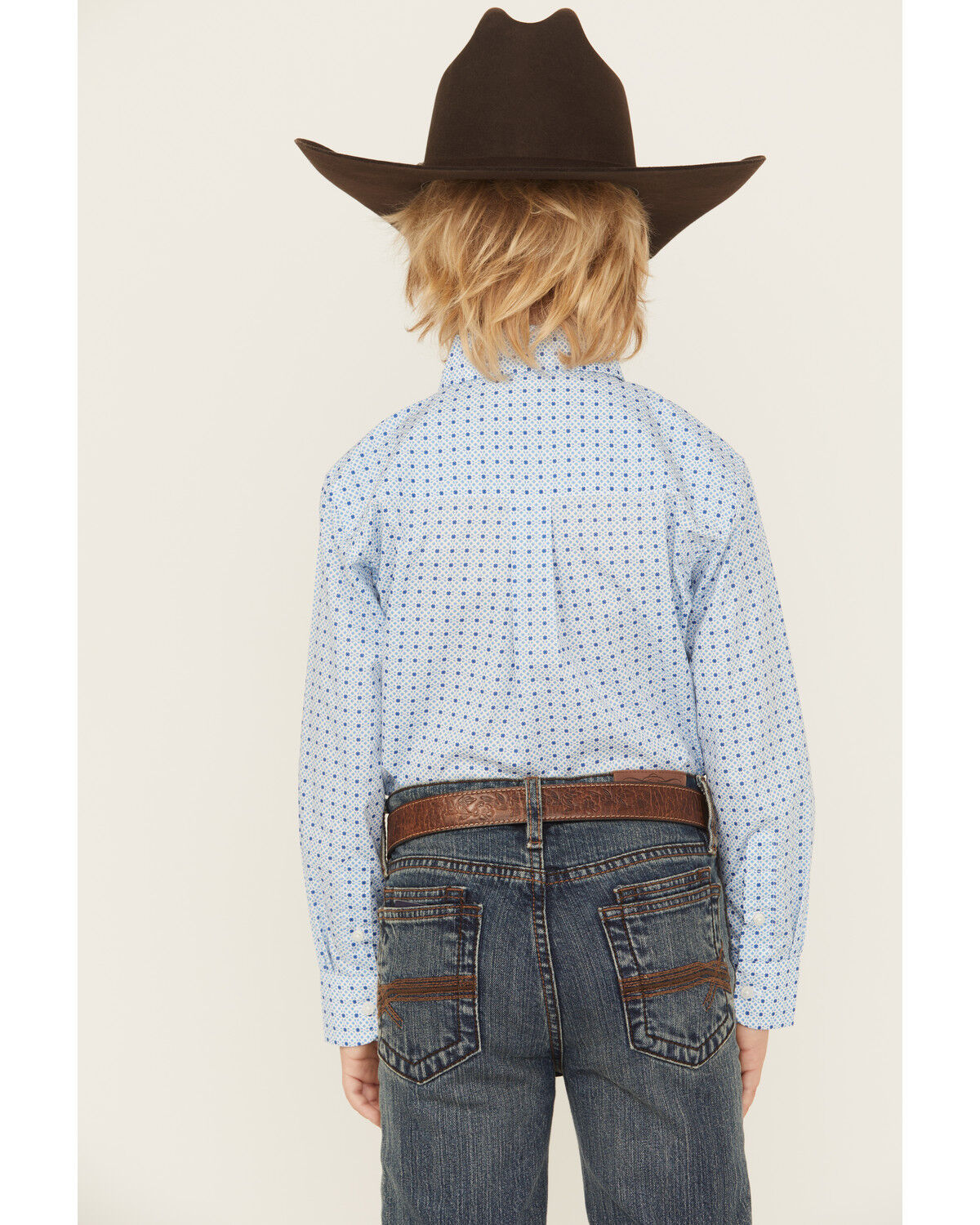 Image #4 - Wrangler Boys' Dotted Long Sleeve Button-Down Stretch Western Shirt, Blue, hi-res