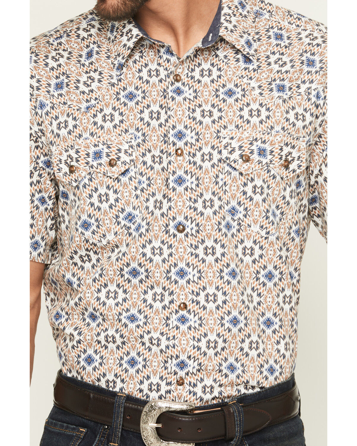 Image #3 - Cody James Men's High Plains Southwestern Print Short Sleeve Snap Western Shirt, Tan, hi-res