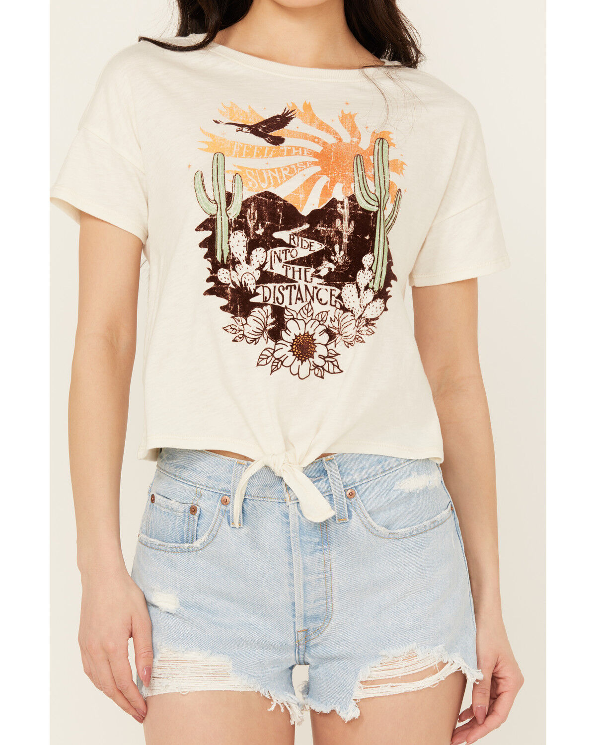 Image #3 - Shyanne Women's Tie-Front Short Sleeve Graphic Tee, Cream, hi-res