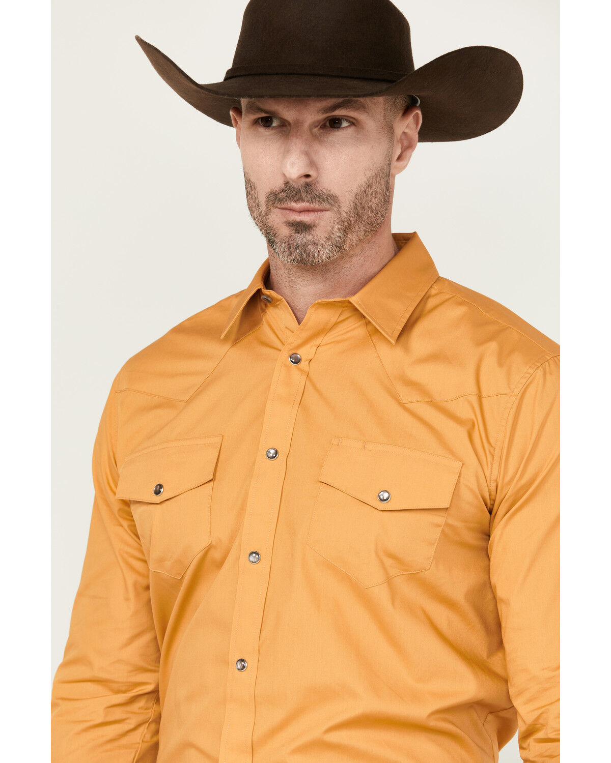 Image #2 - Gibson Men's Solid Long Sleeve Pearl Snap Western Shirt, Gold, hi-res