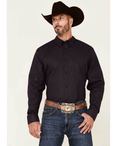Cody James Core Men's Telegraph Small Geo Print Long Sleeve Button Down Western Shirt , Purple, hi-res