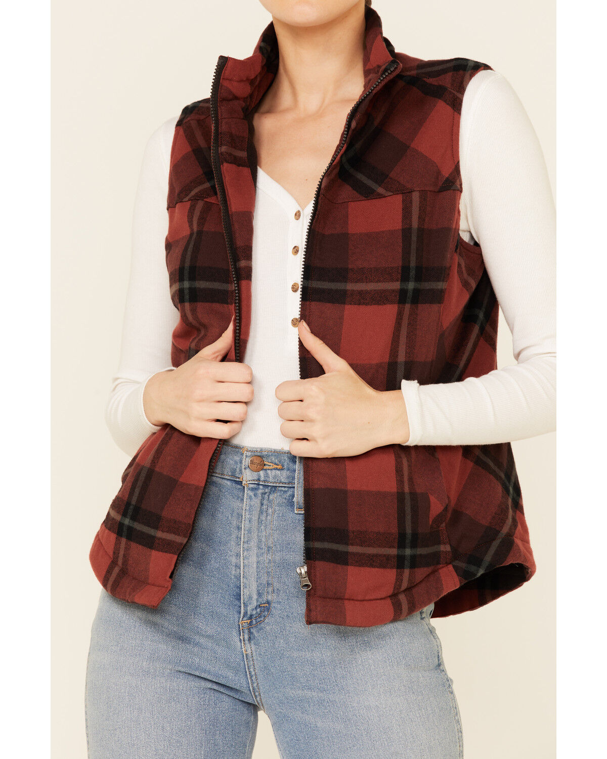 Image #3 - North River Women's Burgundy & Rust Henna Buffalo Plaid Zip-Front Vest, , hi-res