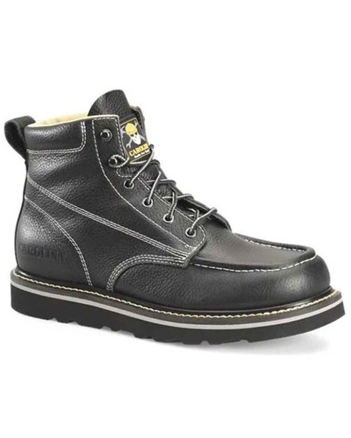 Image #1 - Carolina Men's Black 6" Flatiron Wedge Lace-Up Full-Grain Work Boot - Moc Toe, Black, hi-res