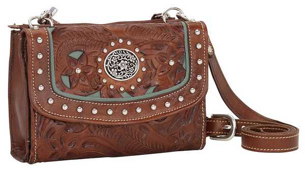 Image #1 - American West Lady Lace Crossbody Bag, Brown, hi-res
