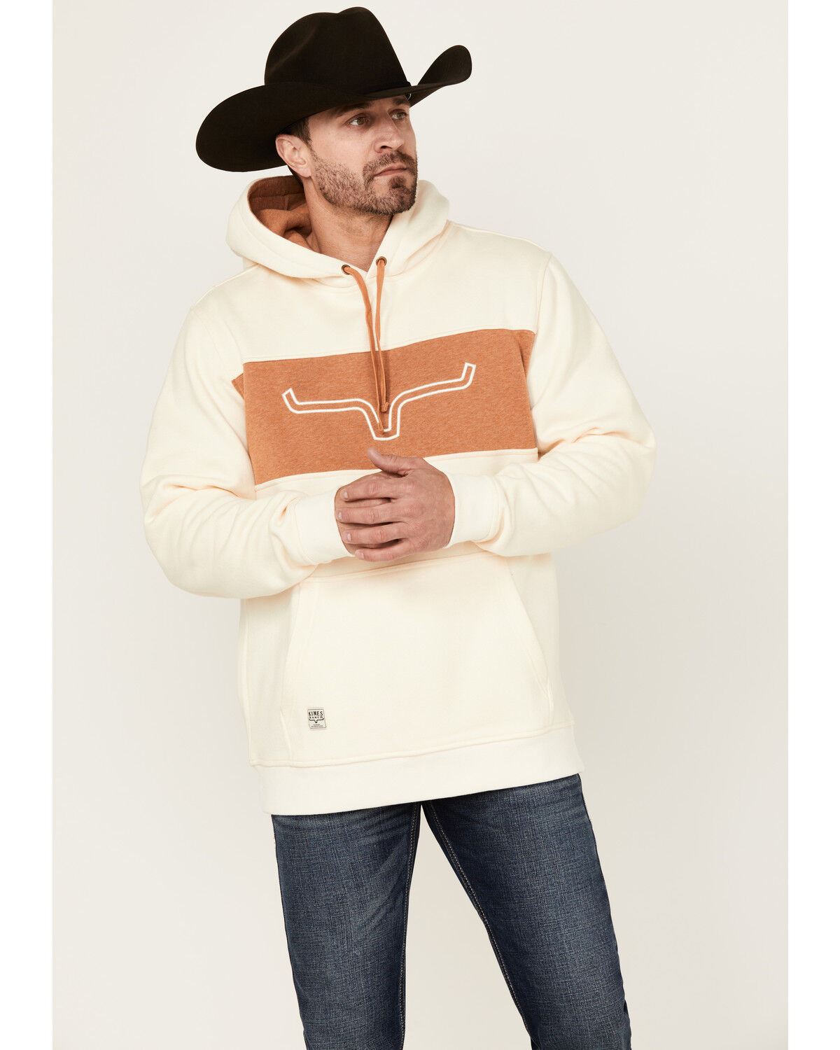 Image #1 - Kimes Ranch Men's Ripon Logo Color Block Hooded Sweatshirt, Natural, hi-res