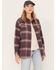 Image #1 - Cleo + Wolf Women's Plaid Print Oversized Long Sleeve Flannel Button Down Shirt, Violet, hi-res