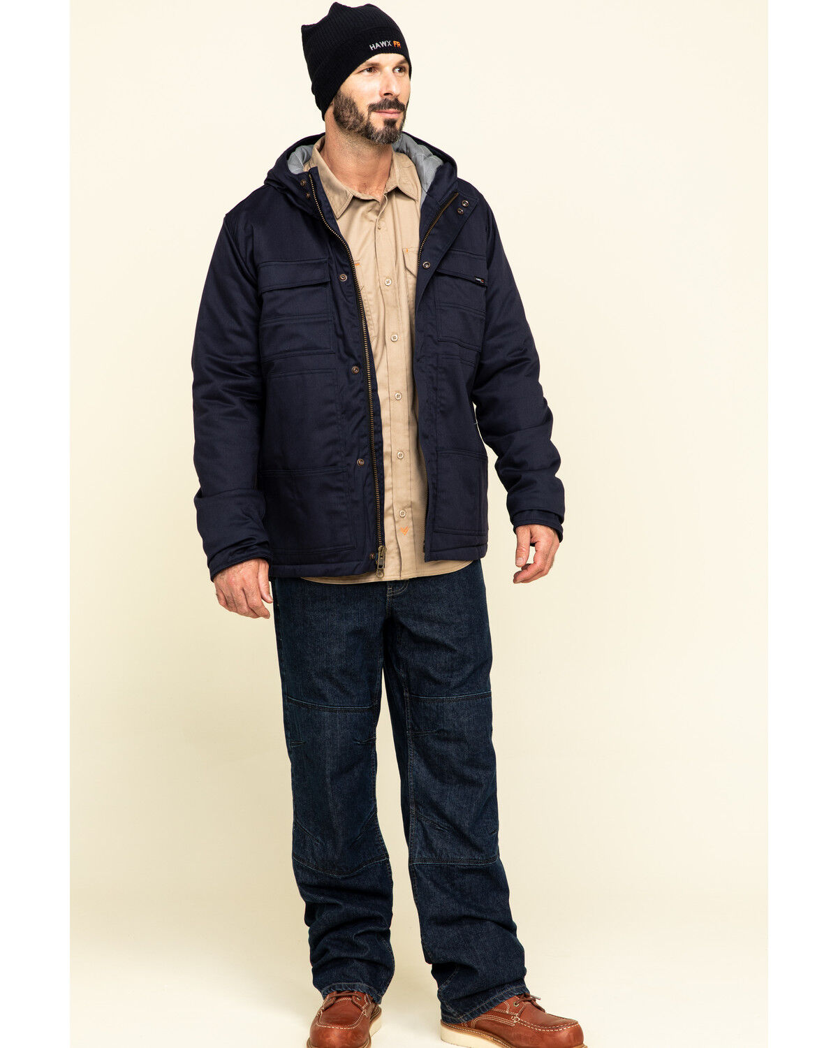 Image #6 - Hawx Men's FR Duck Hooded Work Jacket - Tall, Navy, hi-res