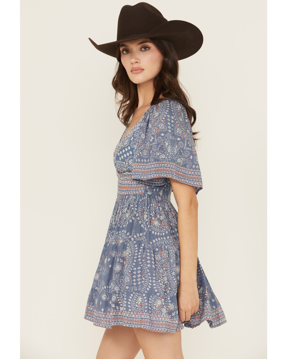 Image #2 - Angie Women's Border Print Knot Front Mini Dress, Blue, hi-res