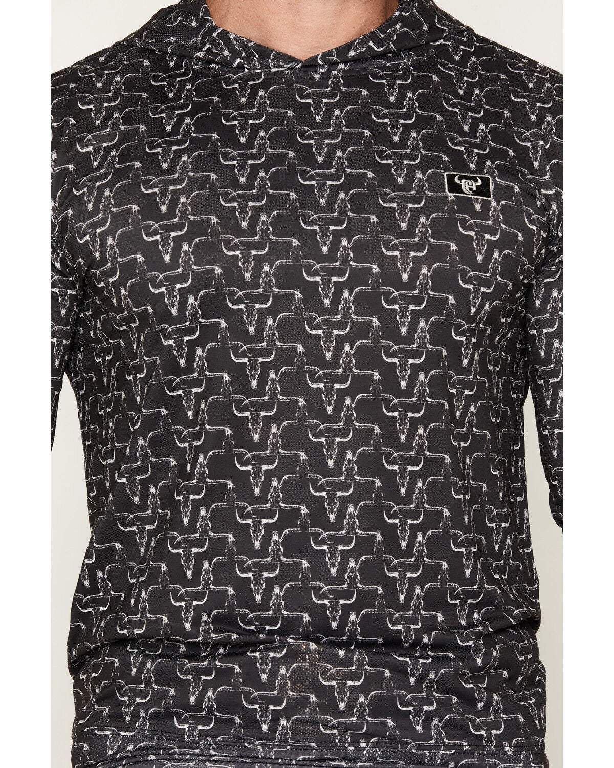 Image #3 - Cowboy Hardware Hombre Skull Print Long Sleeve Hooded Shirt, Black, hi-res