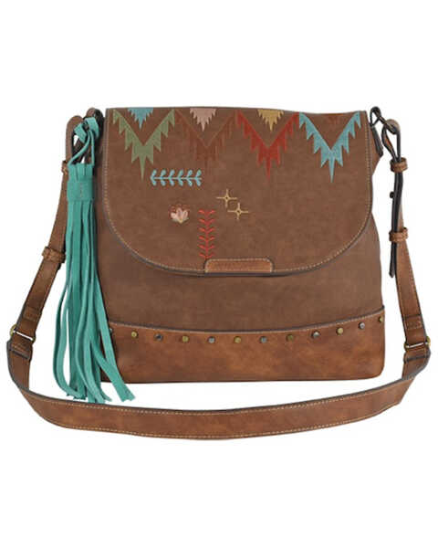 Catchfly Women's Brown Multicolored Embroidered Crossbody Bag, Brown, hi-res