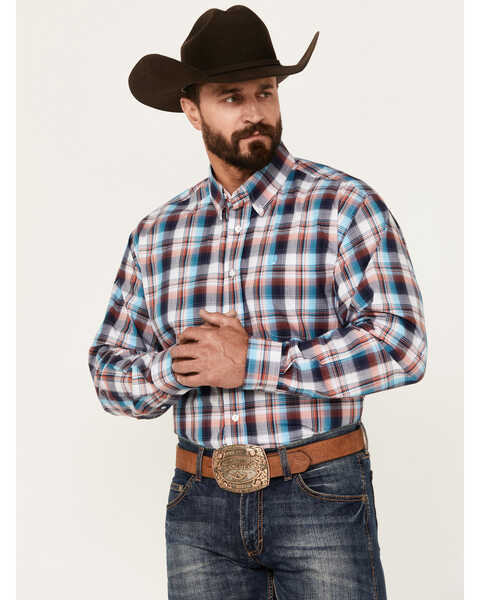 Cinch Men's Plaid Print Long Sleeve Button-Down Western Shirt, Multi, hi-res