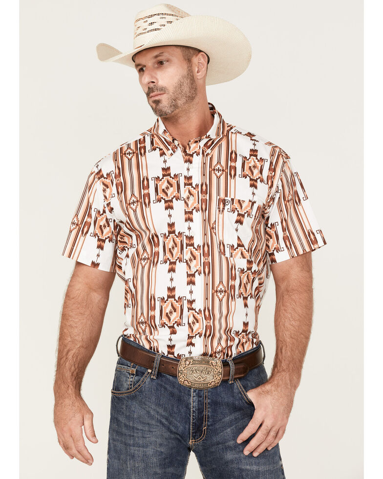 Rock & Roll Denim Men's Vertical Southwestern Stripe Short Sleeve Polo Shirt , Natural, hi-res
