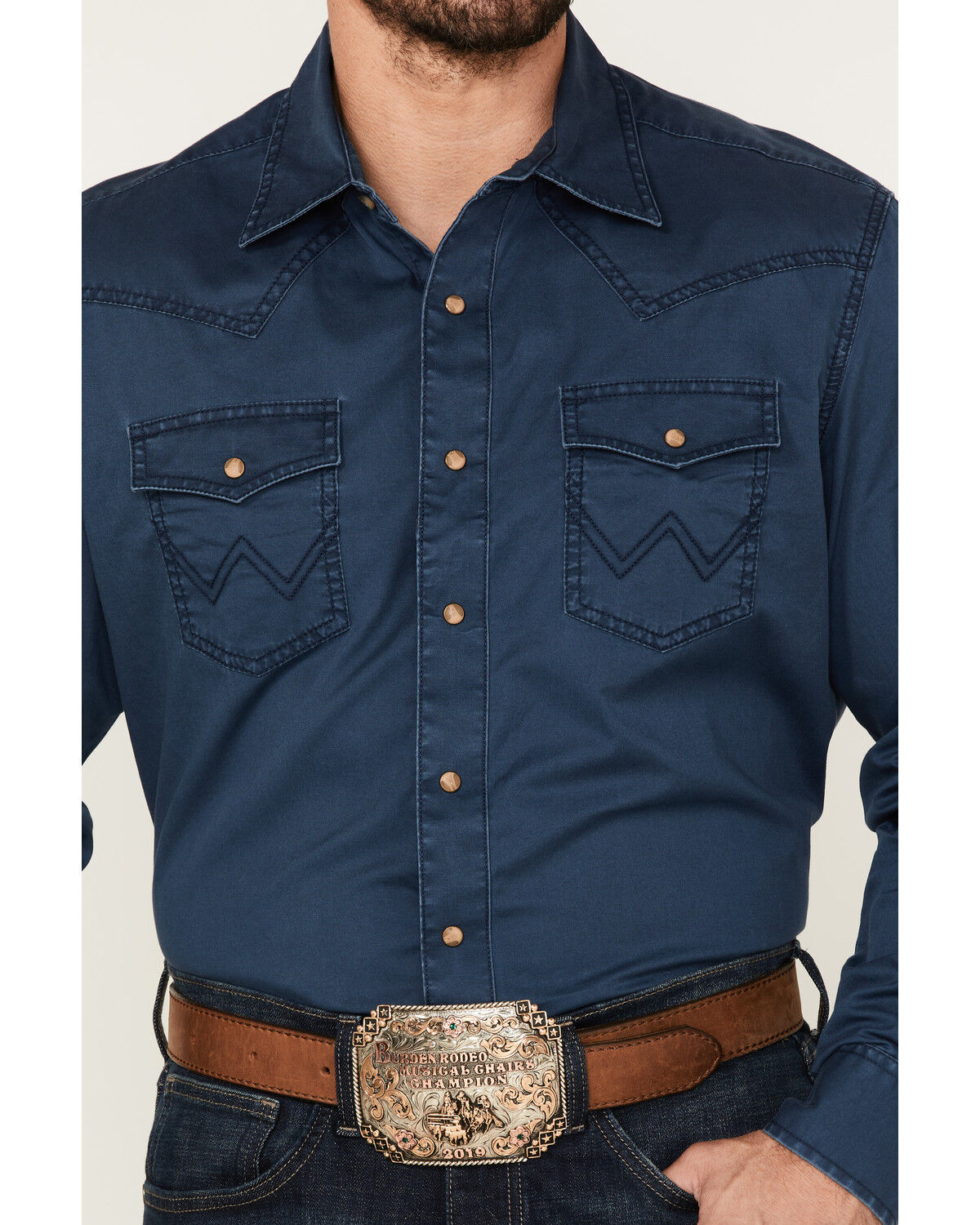 Image #3 - Wrangler Retro Men's Premium Solid Long Sleeve Snap Western Shirt, Blue, hi-res