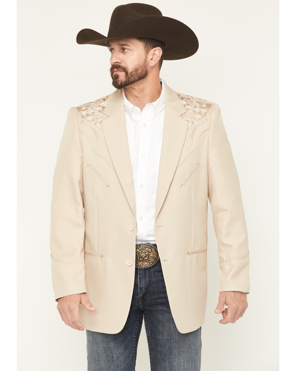 Image #1 - Scully Men's Floral Embroidered Sportcoat - Big, Sand, hi-res