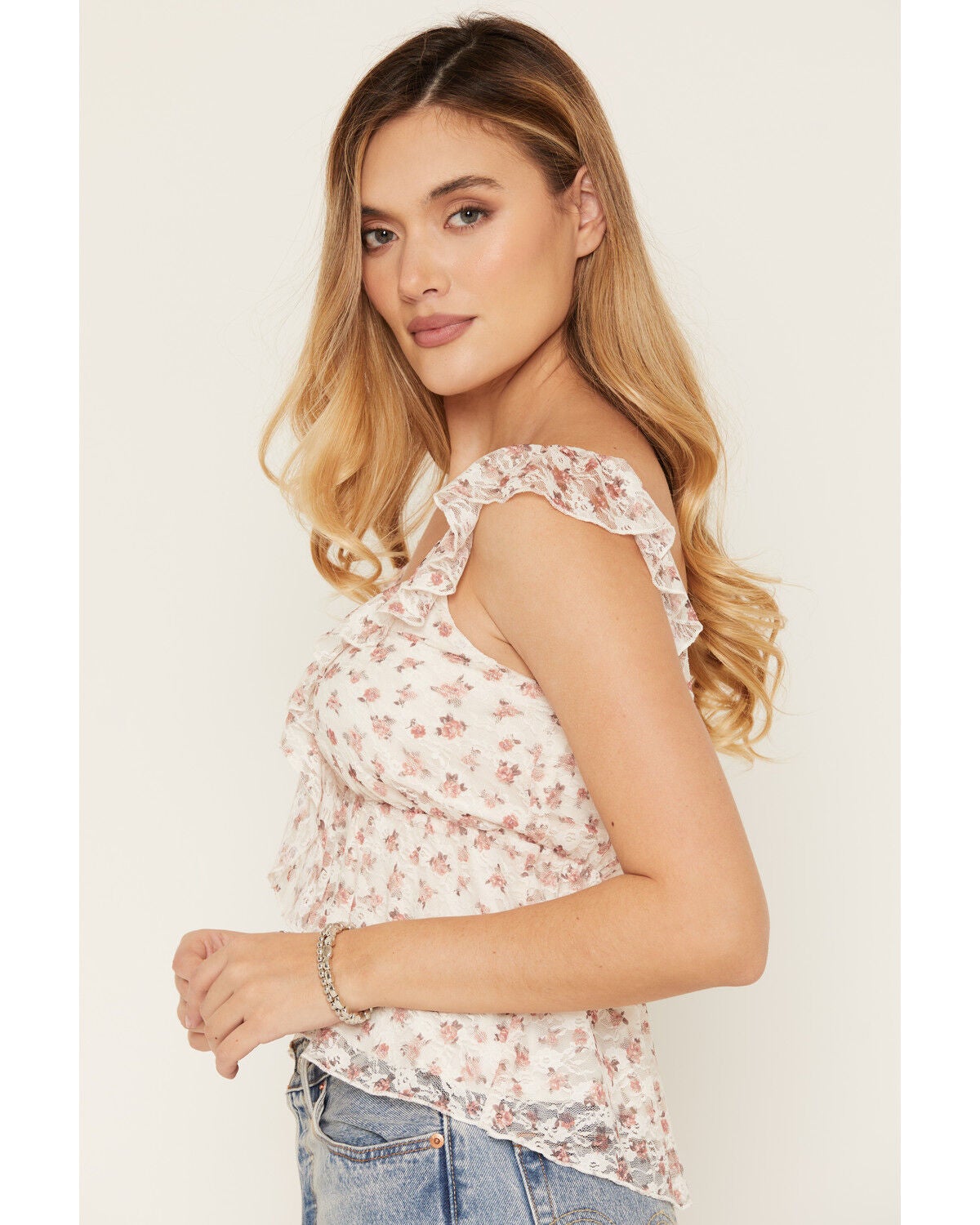 Image #4 - Cleo + Wolf Women's Floral Print Lace Sleeveless Shirt, Ivory, hi-res