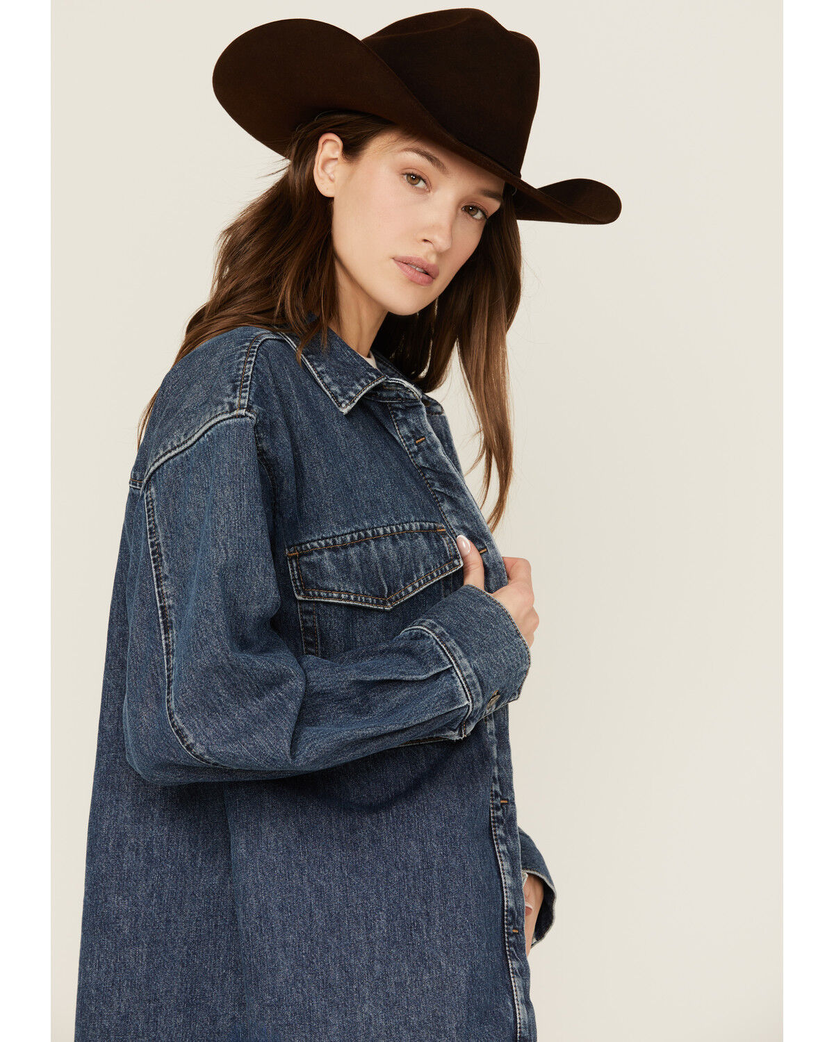 Image #2 - Ariat Women's Long Sleeve Button-Down Denim Shacket, Blue, hi-res