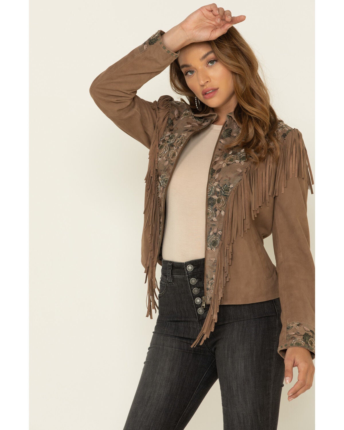 Image #1 - Scully Women's Brown Beaded Fringe Jacket, , hi-res