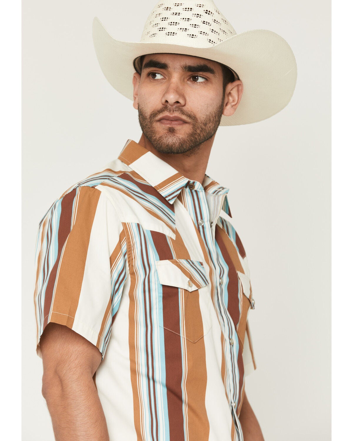 Image #2 - Gibson Trading Co Men's Retro Stripes Short Sleeve Snap Western Shirt -Tall, Rust Copper, hi-res