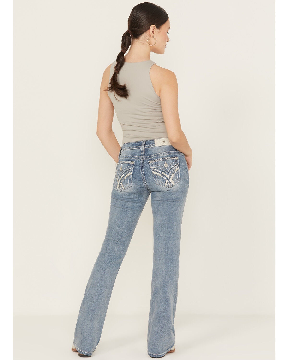 Miss Me Women's Medium Wash Mid Rise 34" Bootcut Stretch Denim Jeans, Medium Wash, hi-res