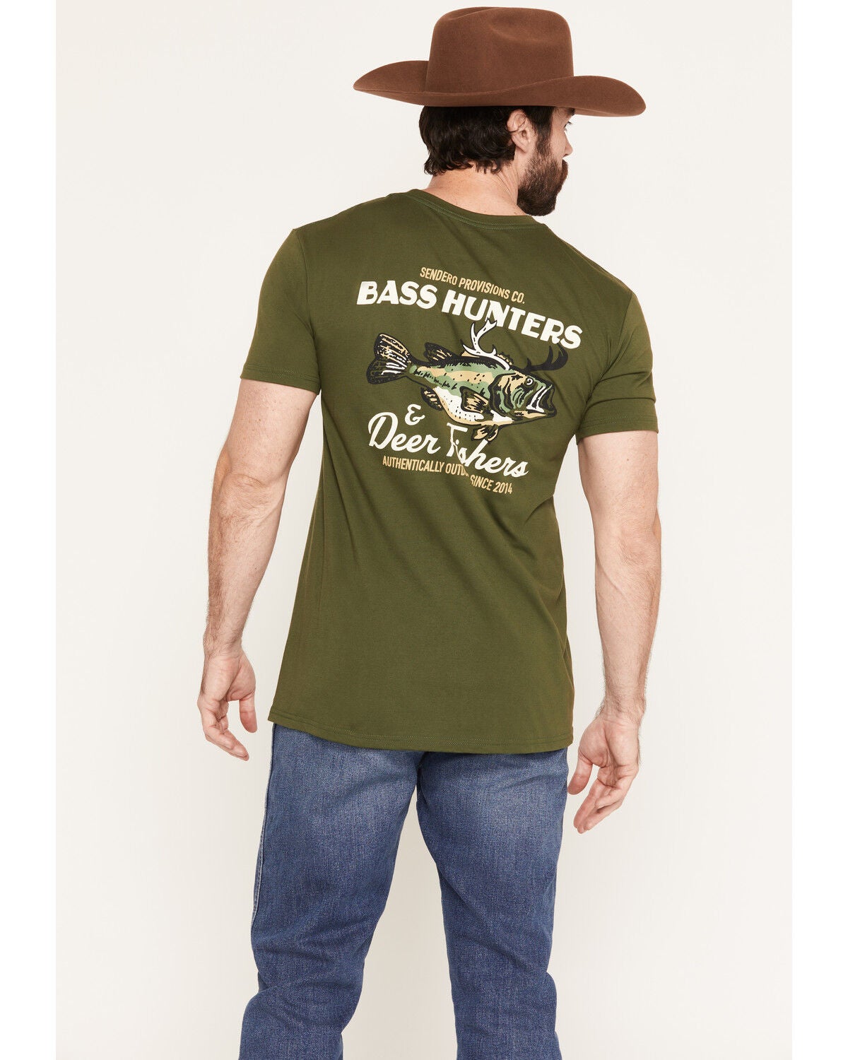 Sendero Provisions Men's Deer Fishers Short Sleeve Graphic T-Shirt, Green, hi-res