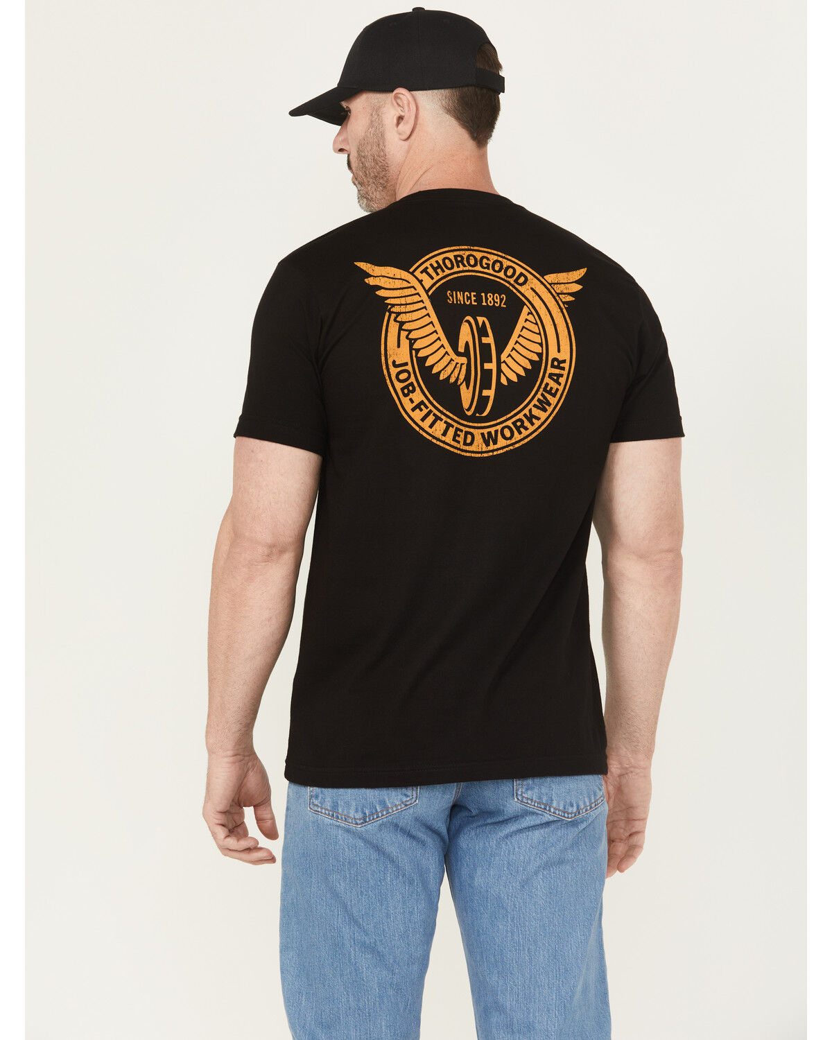 Image #1 - Thorogood Men's USA Made Wing and Wheel Short Sleeve Graphic T-Shirt, Black, hi-res