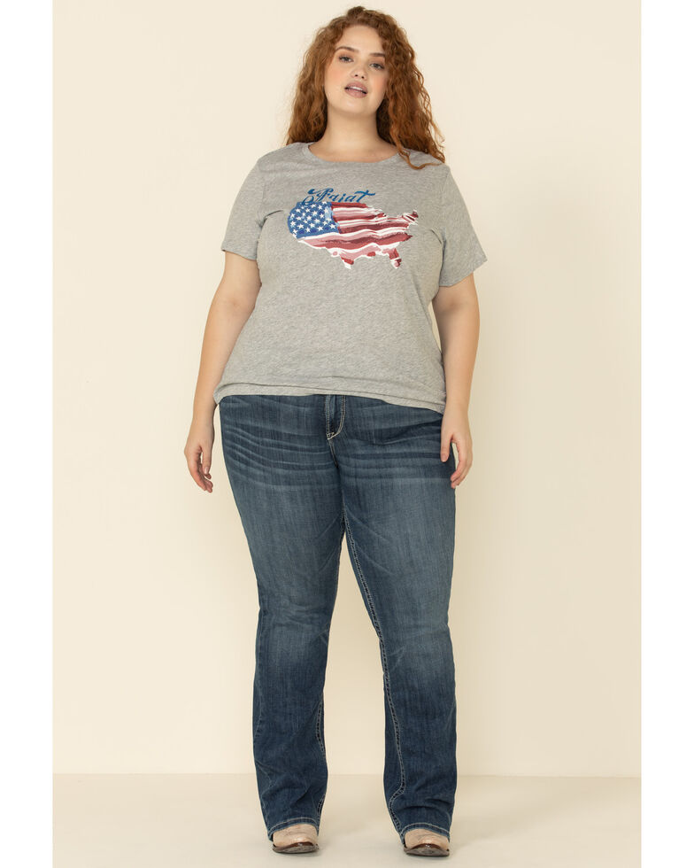 Ariat Women's R.E.A.L. Heather Grey Painted States Tee - Plus, Grey, hi-res