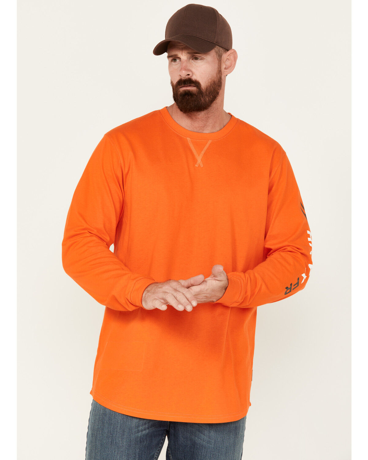 Image #1 - Hawx Men's FR Logo Long Sleeve Work T-Shirt , Orange, hi-res