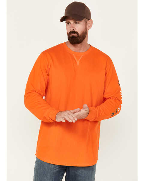 Hawx Men's FR Logo Long Sleeve Work T-Shirt , Orange, hi-res