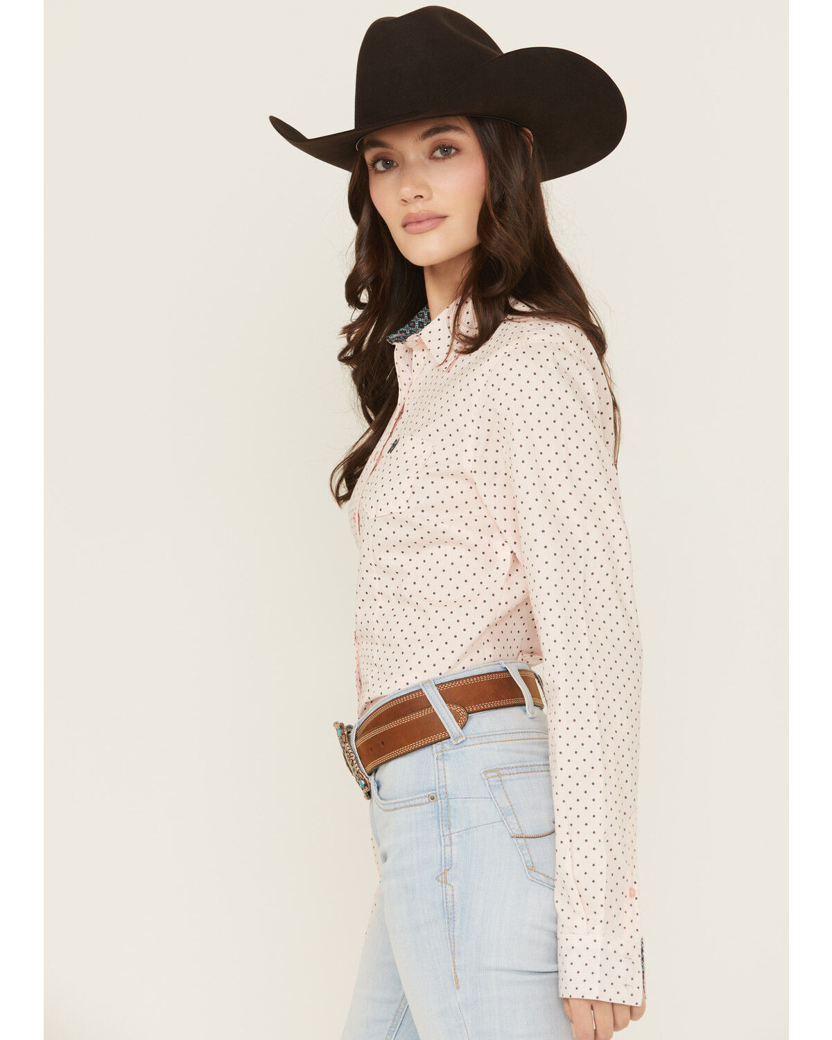 Image #2 - Cinch Women's Dotted Long Sleeve Button-Down Western Shirt, Pink, hi-res