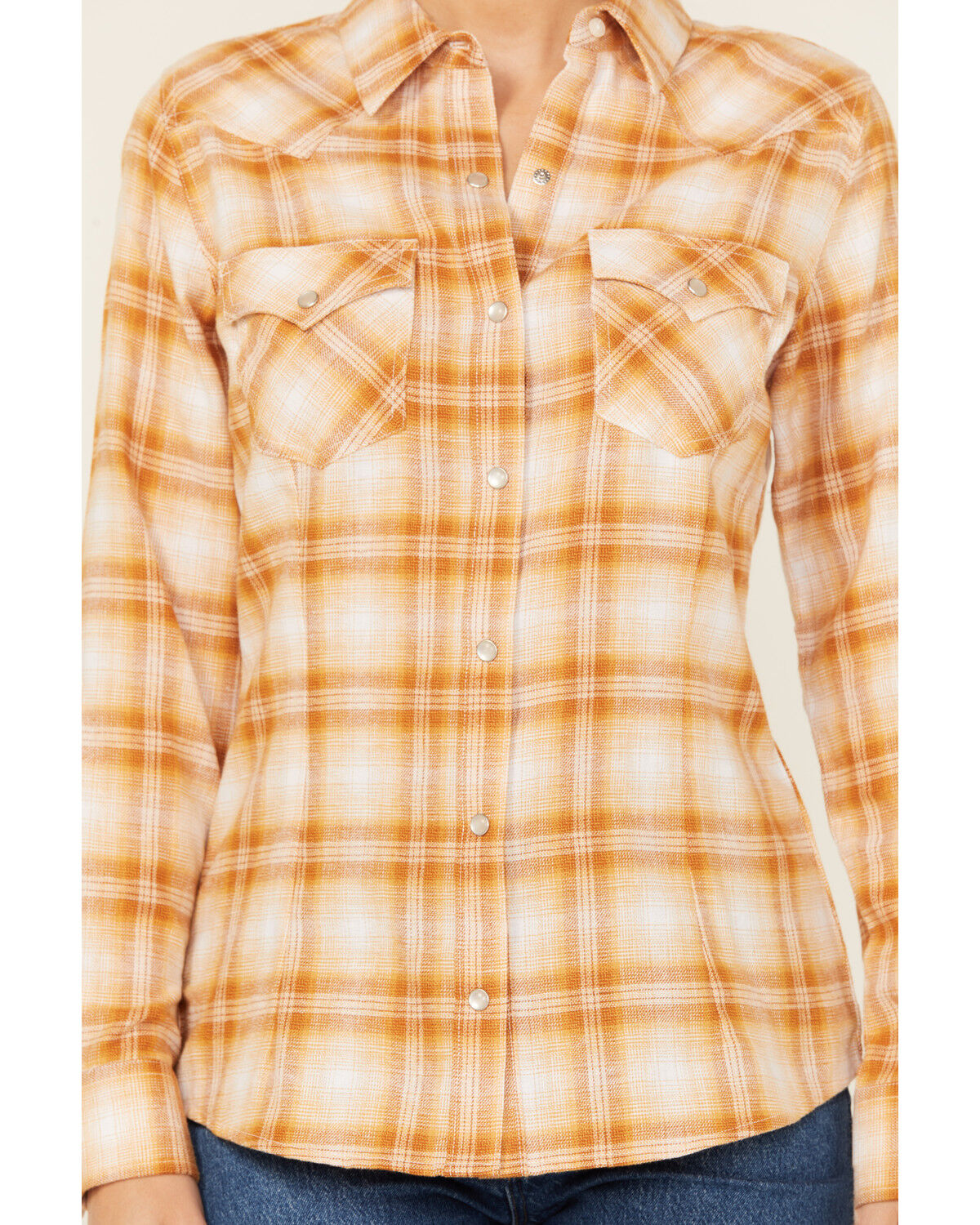 Image #3 - Wrangler Retro Women's Plaid Print Long Sleeve Pearl Snap Flannel Shirt, Yellow, hi-res