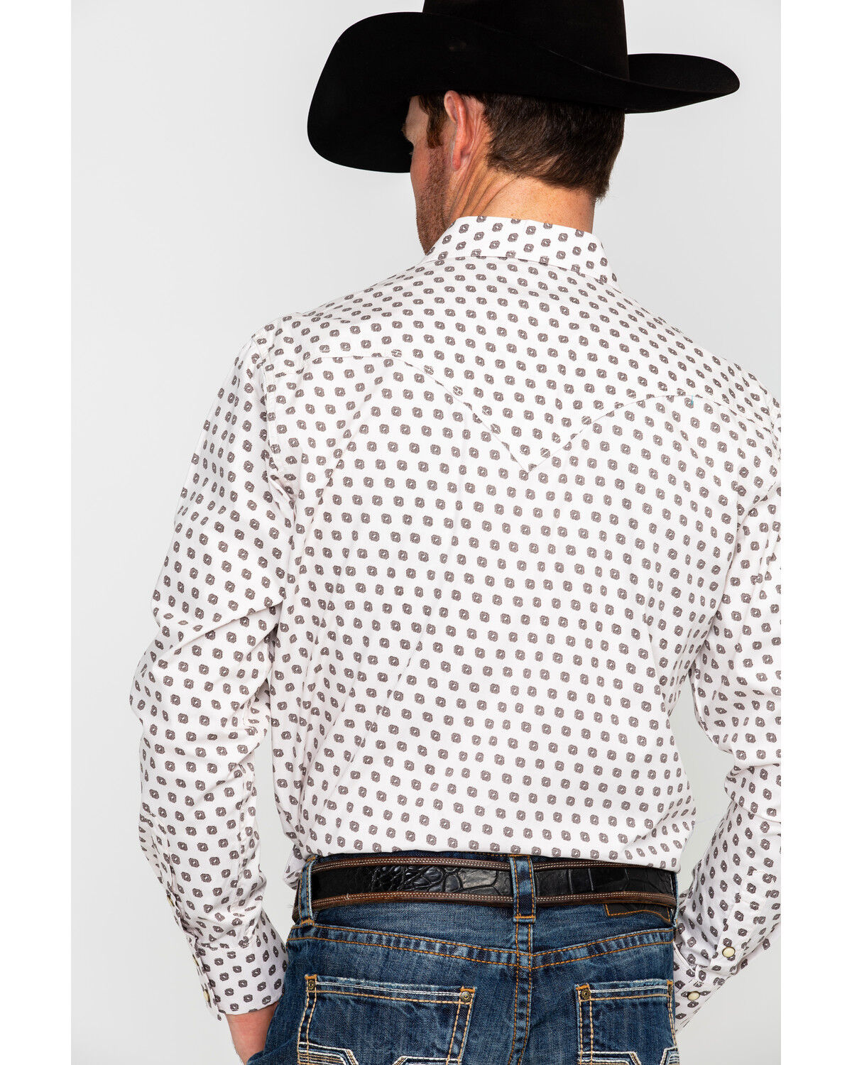 Image #2 - Rock & Roll Denim Men's Crinkle Washed Poplin Print Long Sleeve Western Shirt, Cream, hi-res