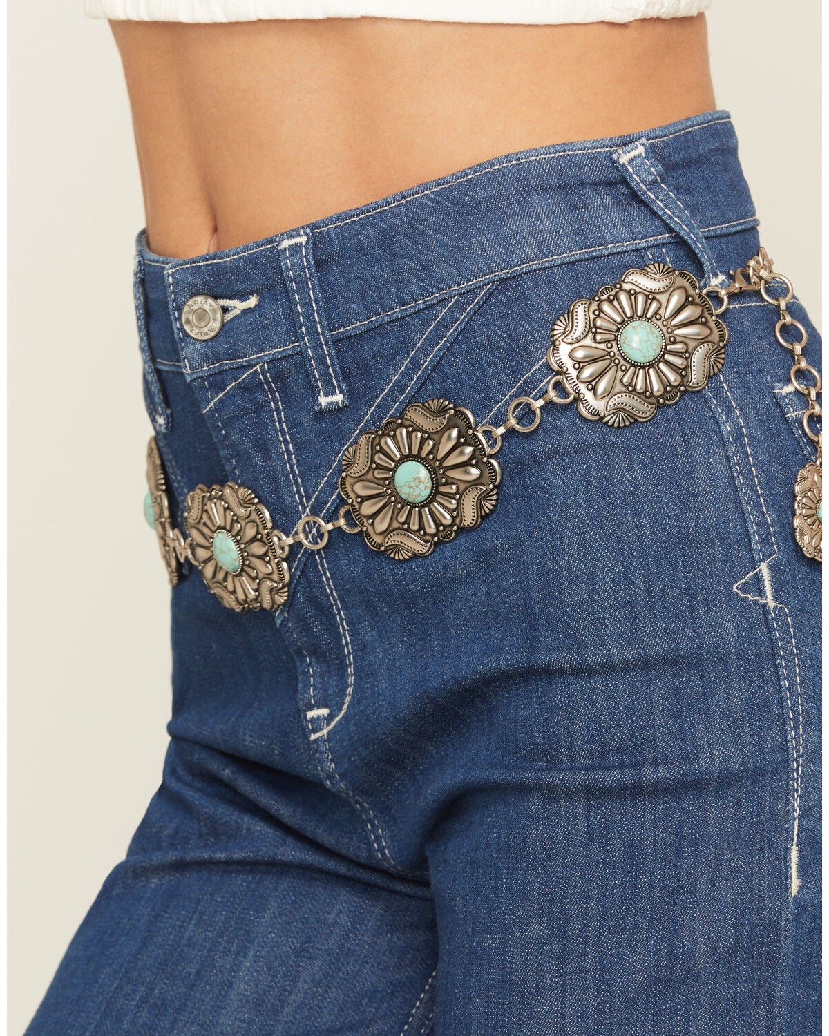 Image #2 - Shyanne Women's Thalia Turquoise Concho Chain Belt, Silver, hi-res