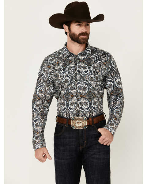 Cody James Men's Revved Up Medallion Print Long Sleeve Snap Western Shirt - Big, Ivory, hi-res