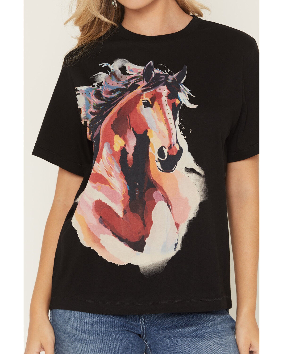 Image #3 - Shyanne Women's Horse Rhinestone Short Sleeve Graphic T-Shirt, Black, hi-res