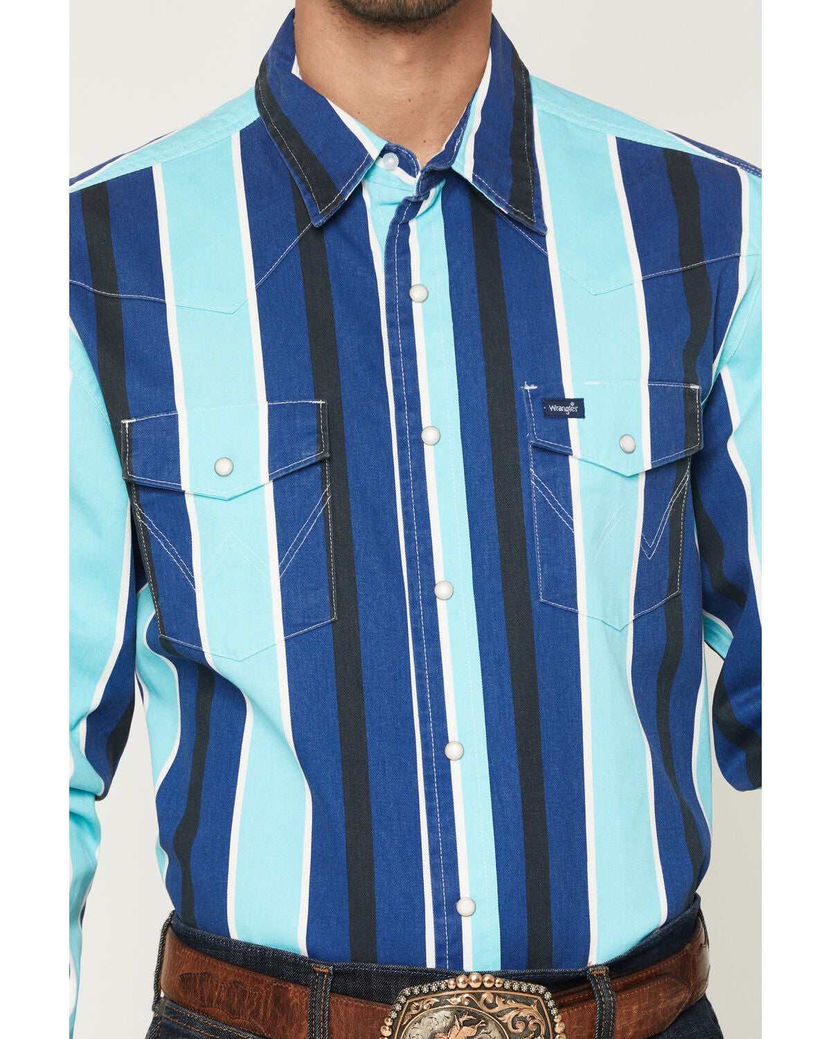 Image #3 - Wrangler Men's Vintage Brushpopper Striped Print Long Sleeve Snap Western Shirt, Multi, hi-res